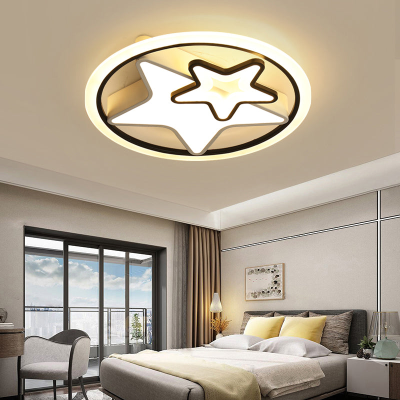 Star Kids Bedroom Ceiling Lamp Metal Cartoon LED Round Flush Light Fixture in Black