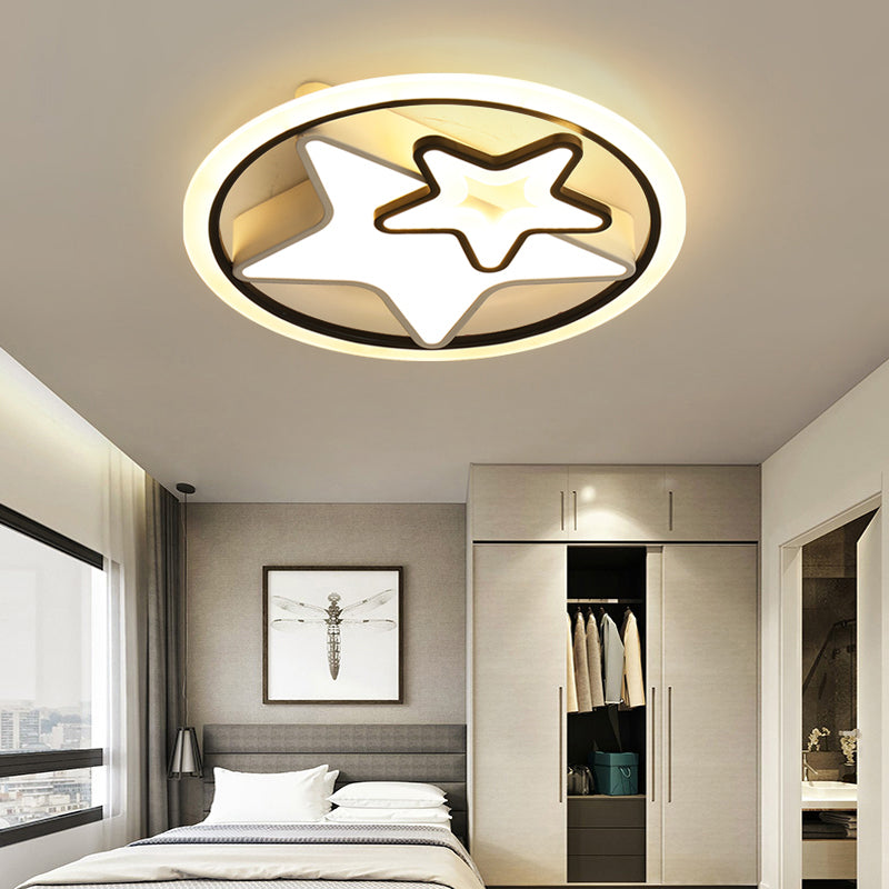 Star Kids Bedroom Ceiling Lamp Metal Cartoon LED Round Flush Light Fixture in Black