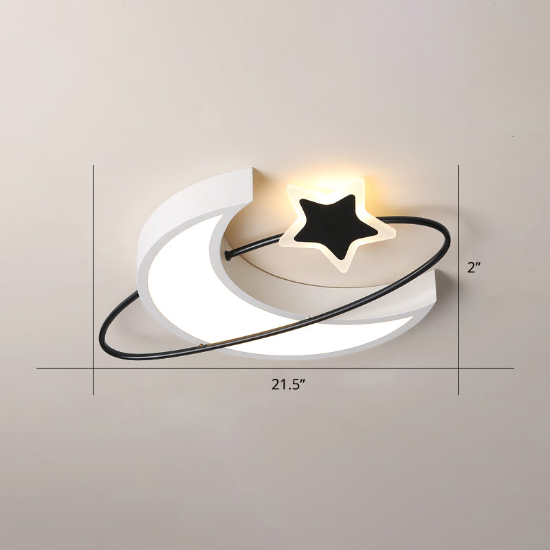 Minimalist Moon and Star Ceiling Light Acrylic Bedroom LED Flush Mount Lamp in Black-White