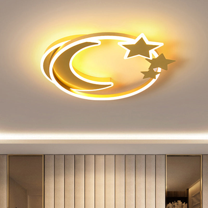 Cartoon Crescent and Star Flushmount Aluminum Bedroom LED Flush Ceiling Light Fixture