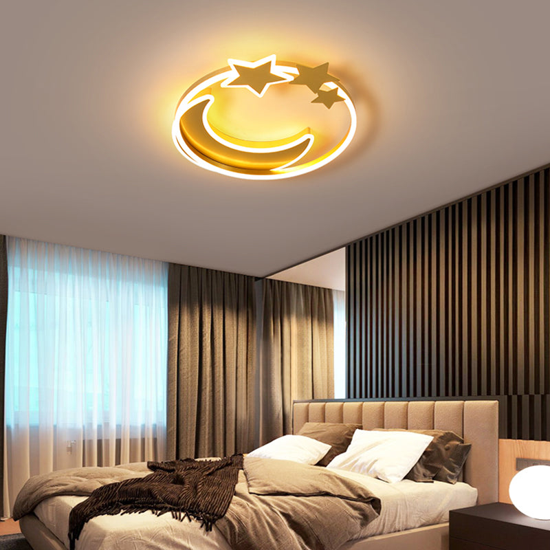 Cartoon Crescent and Star Flushmount Aluminum Bedroom LED Flush Ceiling Light Fixture