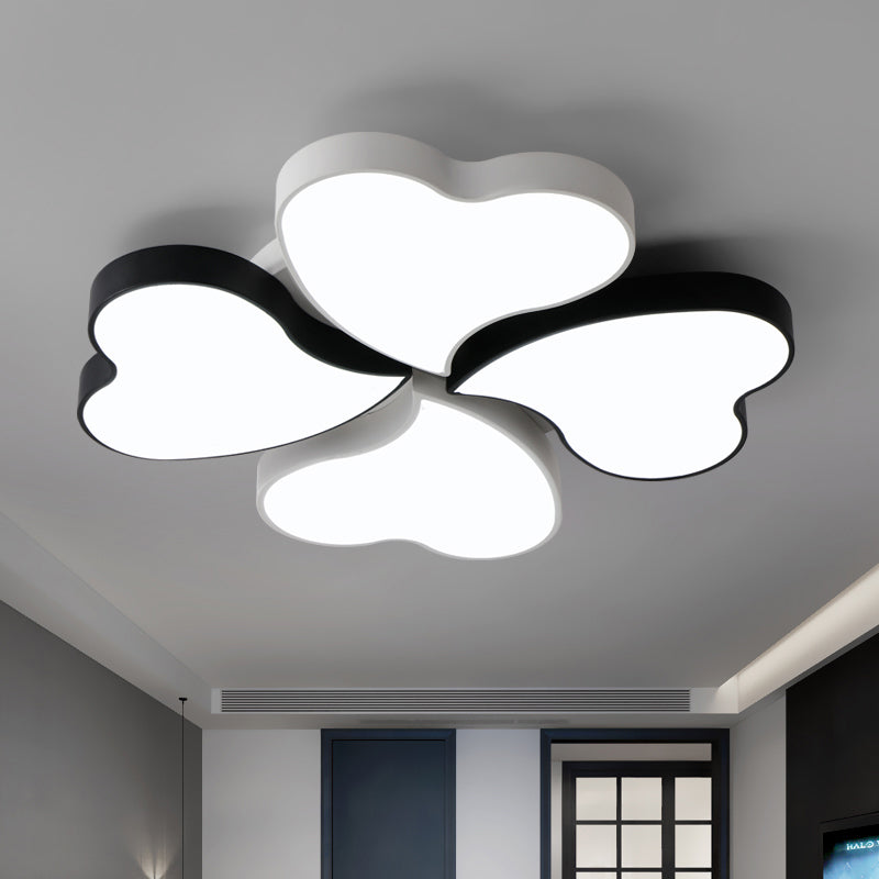 Black-White Clover Shaped Flush Mount Lighting Nordic LED Metal Ceiling Fixture for Bedroom