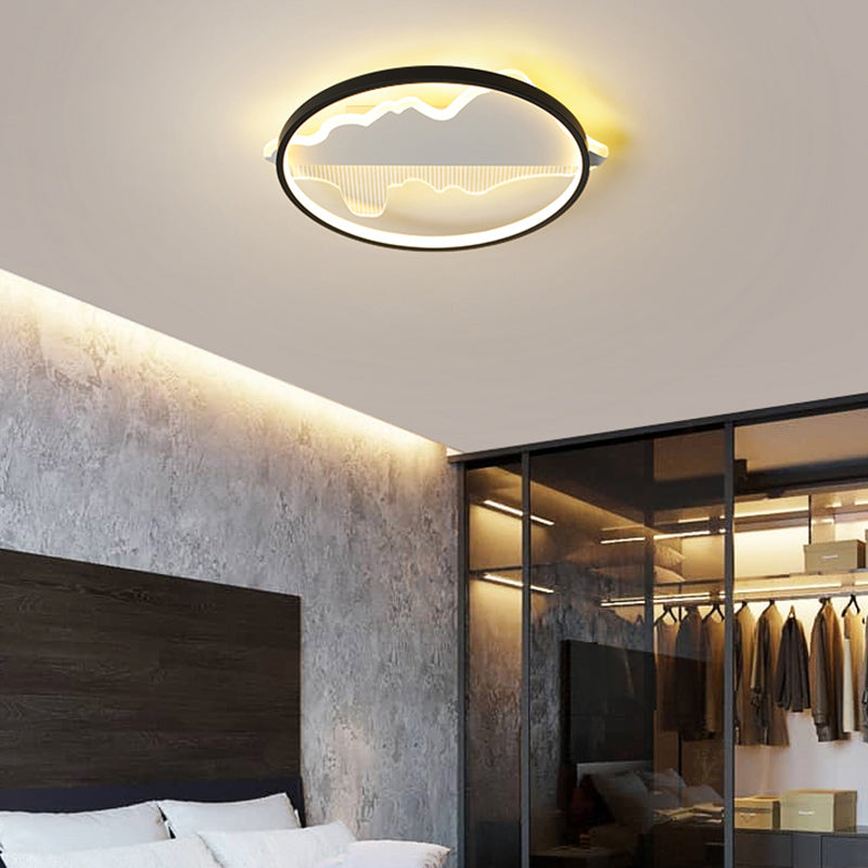 Minimalist Loop Shaped Ceiling Flush Light Modern Black Finish LED Flushmount for Bedroom