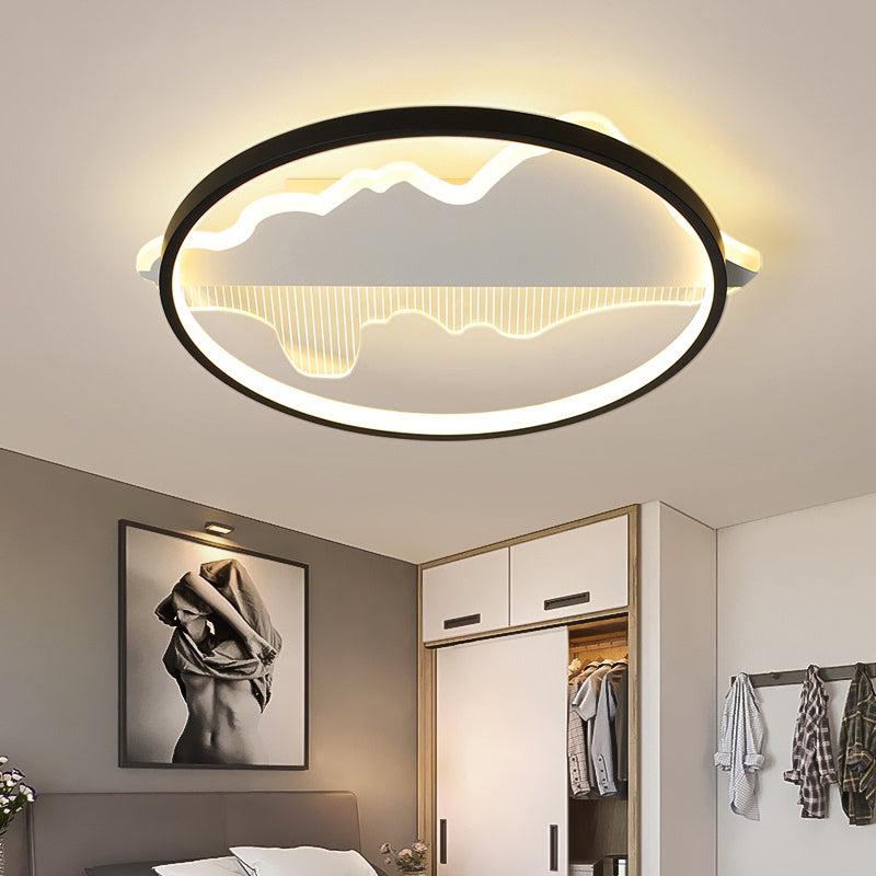 Minimalist Loop Shaped Ceiling Flush Light Modern Black Finish LED Flushmount for Bedroom