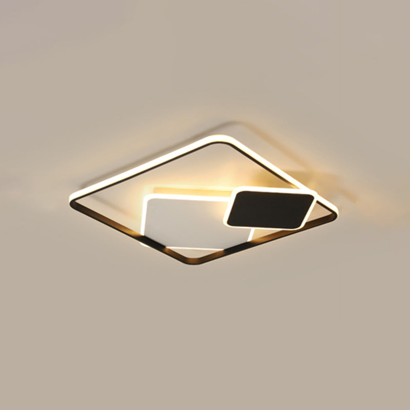 Black and White Square Flush Mount Lamp Nordic LED Acrylic Ceiling Mounted Light for Bedroom