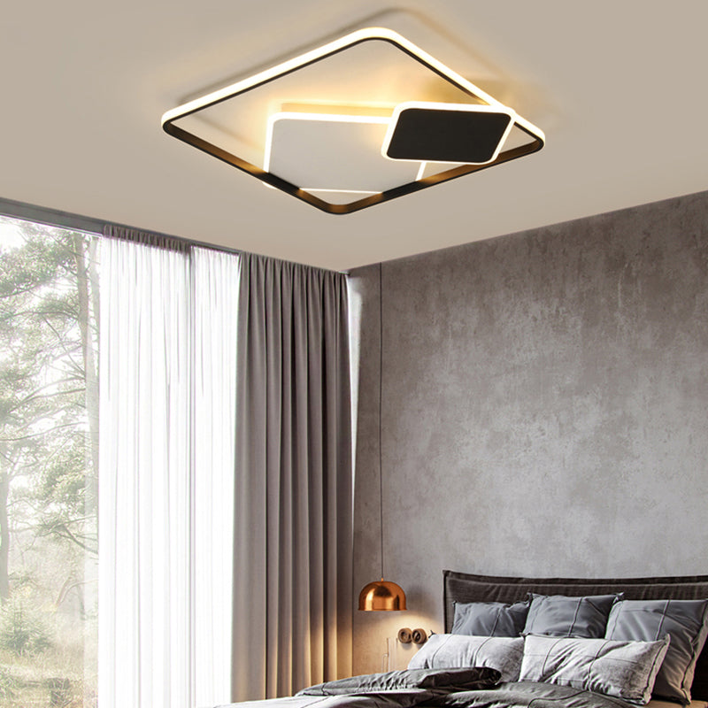 Black and White Square Flush Mount Lamp Nordic LED Acrylic Ceiling Mounted Light for Bedroom