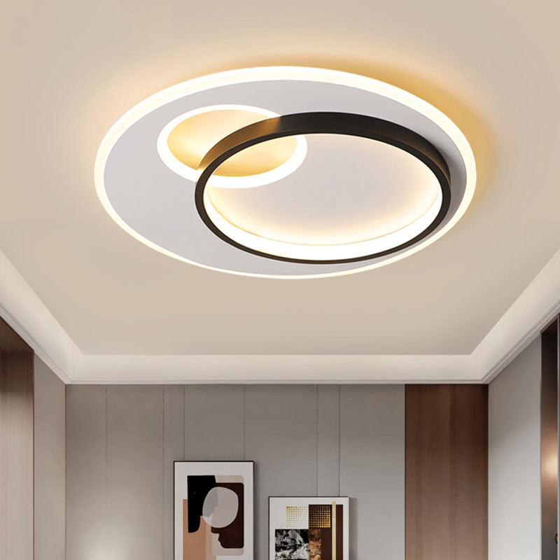Halo Metal Flush Ceiling Light Fixture Simplicity Black-White LED Flush Mount for Bedroom