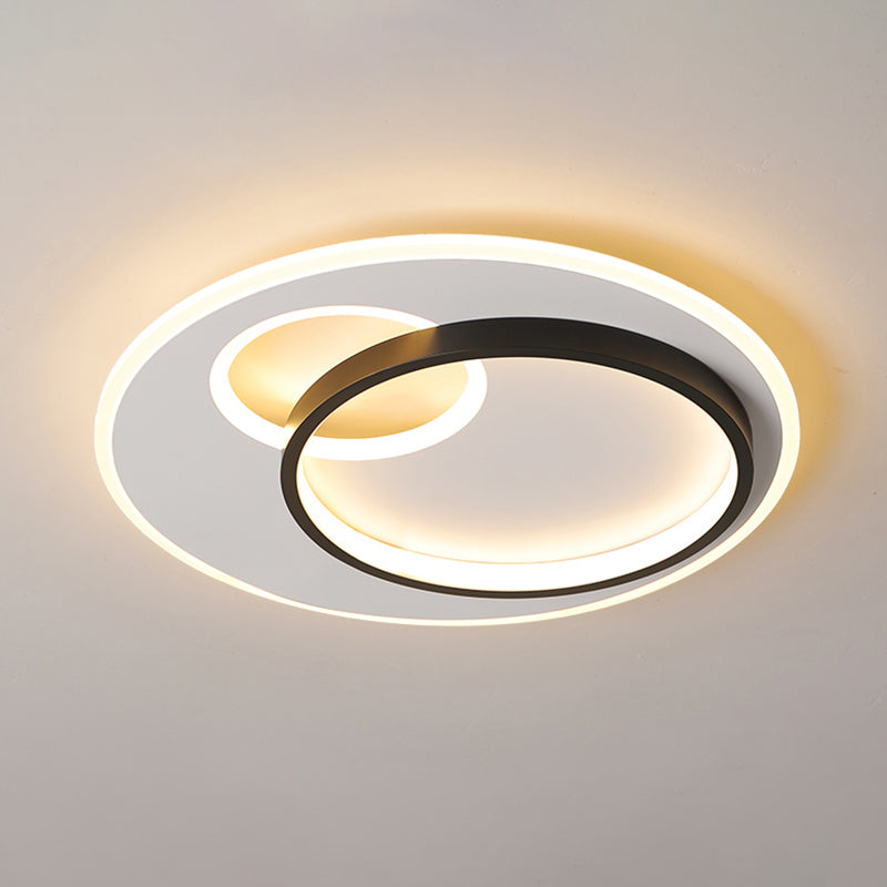 Halo Metal Flush Ceiling Light Fixture Simplicity Black-White LED Flush Mount for Bedroom