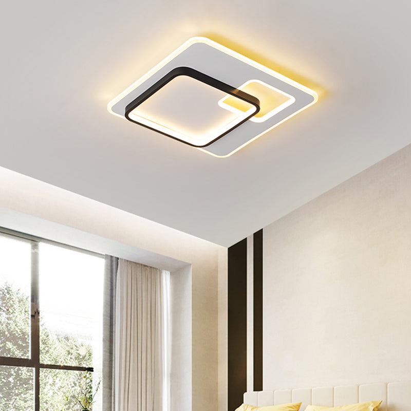 Halo Metal Flush Ceiling Light Fixture Simplicity Black-White LED Flush Mount for Bedroom
