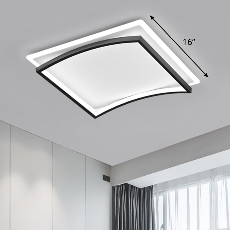 Gebogene Wohnzimmer Flush Mount Beleuchtung Metall Einfache Stil Deckenleuchte in Schwarz und Weiß