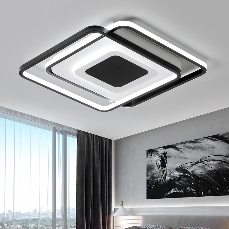 Square Bedroom Flush Light Metal Modern Style LED Ceiling Mounted Fixture in Black