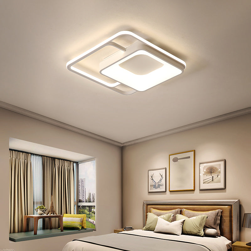 Square Flush Mount LED Light Minimalistic Acrylic Bedroom Ceiling Mount Lamp in White