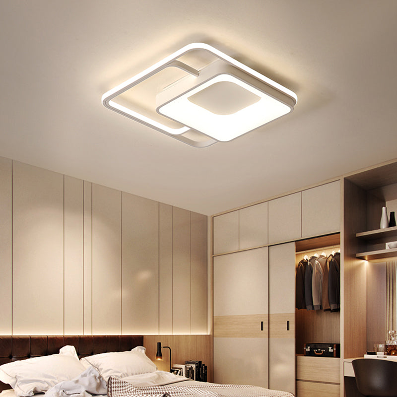 Square Flush Mount LED Light Minimalistic Acrylic Bedroom Ceiling Mount Lamp in White