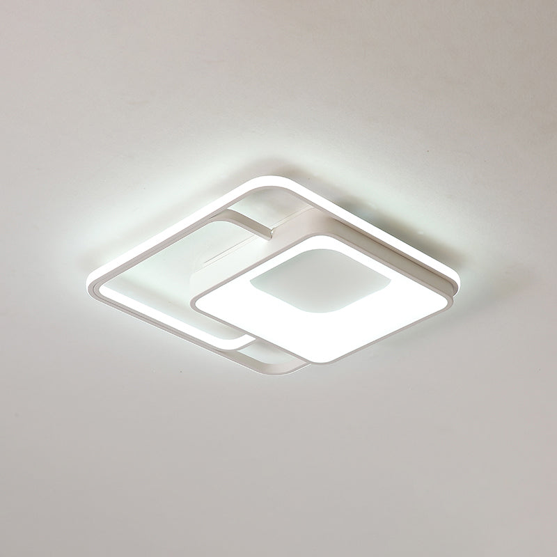 Square Flush Mount LED Light Minimalistic Acrylic Bedroom Ceiling Mount Lamp in White