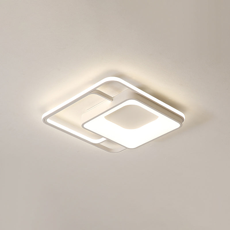 Square Flush Mount LED Light Minimalistic Acrylic Bedroom Ceiling Mount Lamp in White
