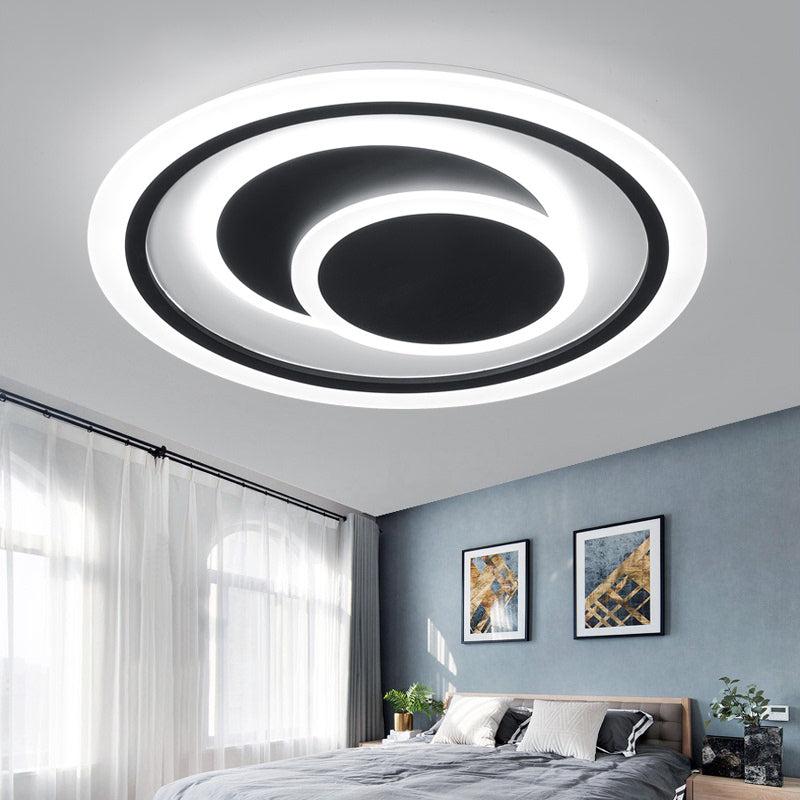 Schwarze, scheibenförmige, bündige, minimalistische Metall-LED-Deckenleuchte für Schlafzimmer