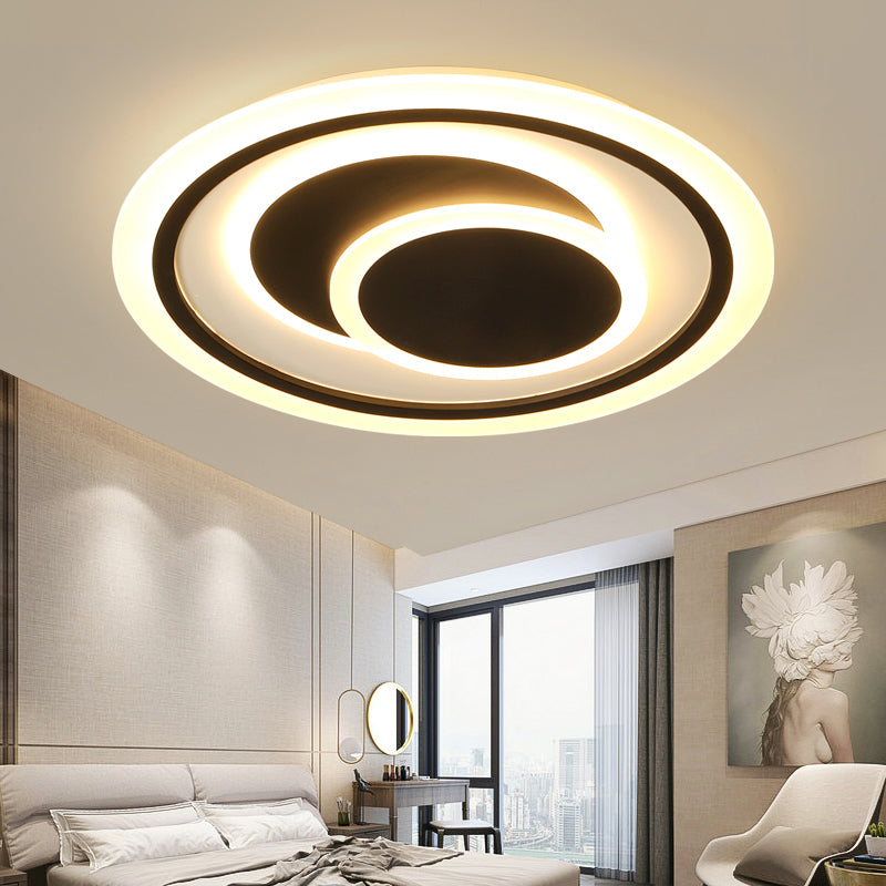 Black Disk Shaped Flush Light Minimalism Metal Surface Mounted Led Ceiling Light for Bedroom