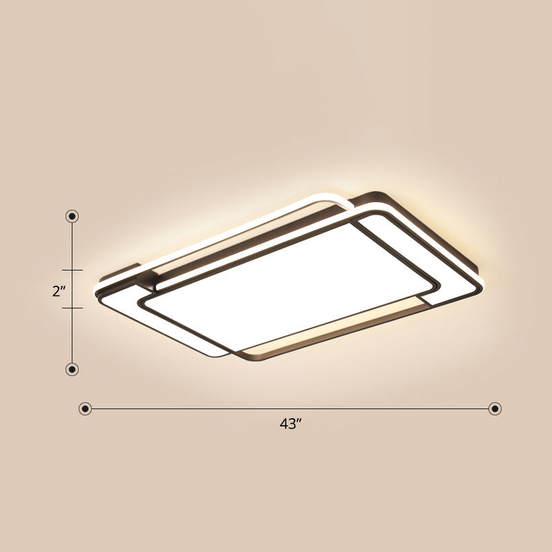 Modern Rectangular Ceiling Lamp Acrylic Living Room LED Flush Mounted Light in Black