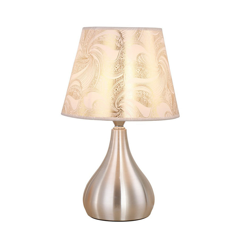 Empire Shade Print Fabric Table Lamp Contemporary 1-Light Silver Nightstand Light