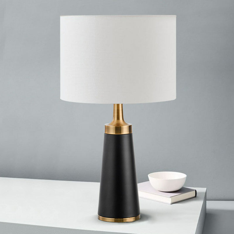 Cylindrical Fabric Table Light Contemporary 1 Head White-Black Night Lamp for Bedroom