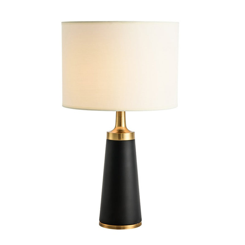 Cylindrical Fabric Table Light Contemporary 1 Head White-Black Night Lamp for Bedroom