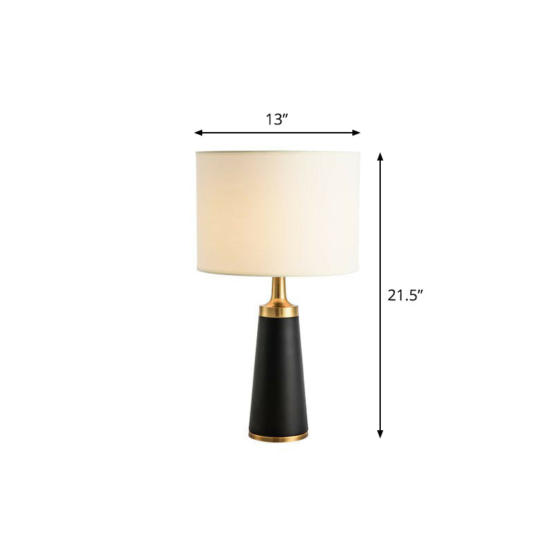 Cylindrical Fabric Table Light Contemporary 1 Head White-Black Night Lamp for Bedroom