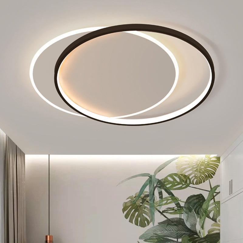 Eclipse Flush Mount Ceiling Light Minimalist Metal Bedroom LED Flush Light in Black-White