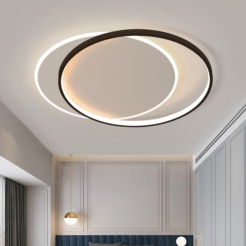 Eclipse Flush Mount Ceiling Light Minimalist Metal Bedroom LED Flush Light in Black-White