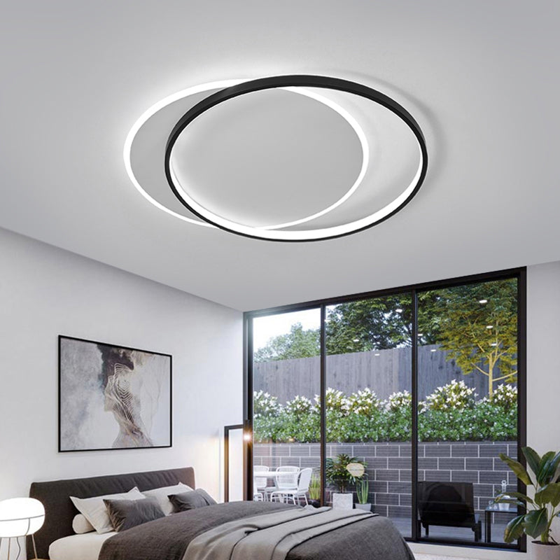 Eclipse Flush Mount Ceiling Light Minimalist Metal Bedroom LED Flush Light in Black-White