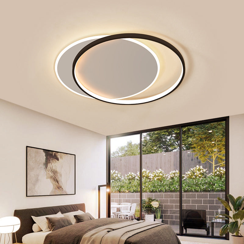 Eclipse Flush Mount Ceiling Light Minimalist Metal Bedroom LED Flush Light in Black-White