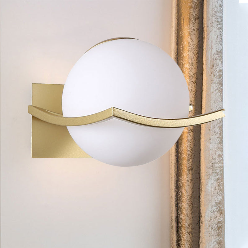 Opal Glass Globe Sconce Lamp Modern 1 Light Black/Gold Wall Mounted Light for Bedroom