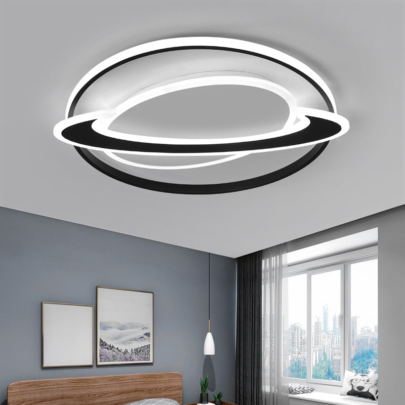 Ringed Planet Bedroom Ceiling Flush Light Acrylic Nordic LED Flush Mount Fixture in Black-White