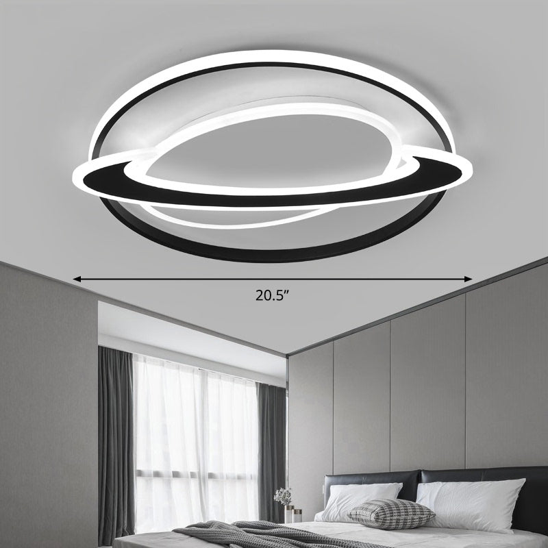 Ringed Planet Bedroom Ceiling Flush Light Acrylic Nordic LED Flush Mount Fixture in Black-White