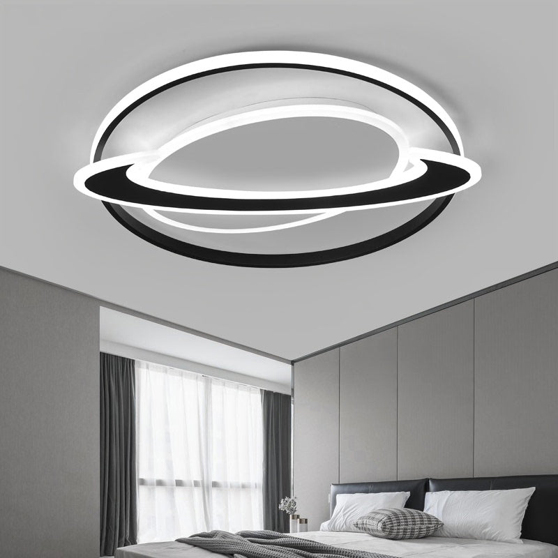 Ringed Planet Bedroom Ceiling Flush Light Acrylic Nordic LED Flush Mount Fixture in Black-White