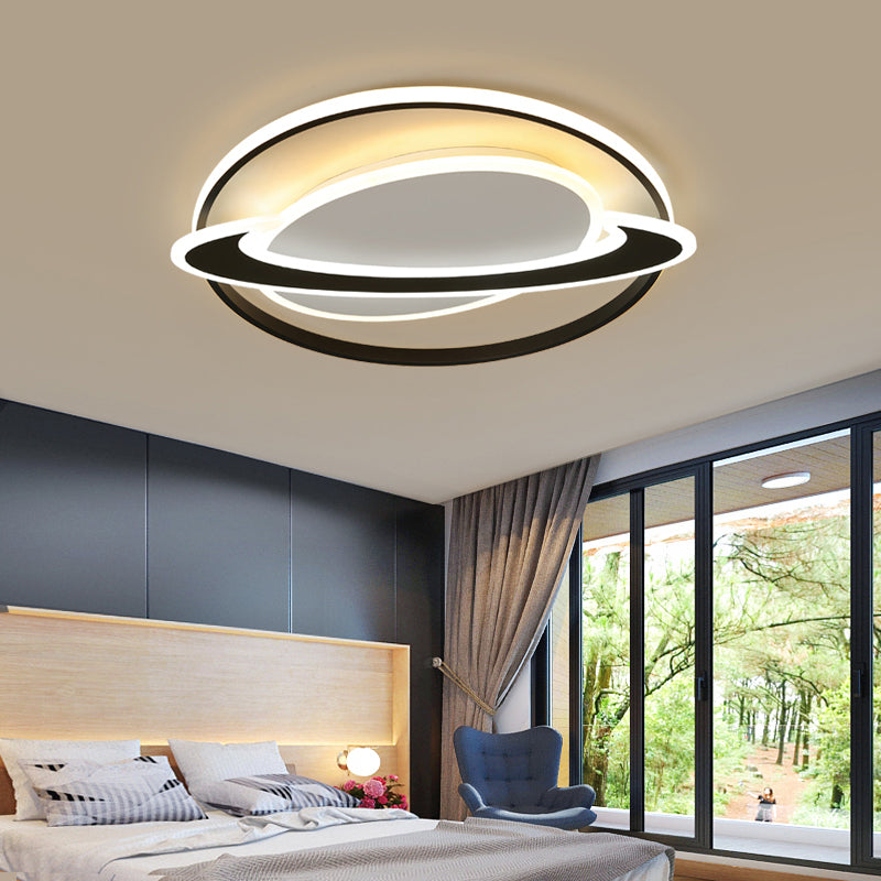 Ringed Planet Bedroom Ceiling Flush Light Acrylic Nordic LED Flush Mount Fixture in Black-White