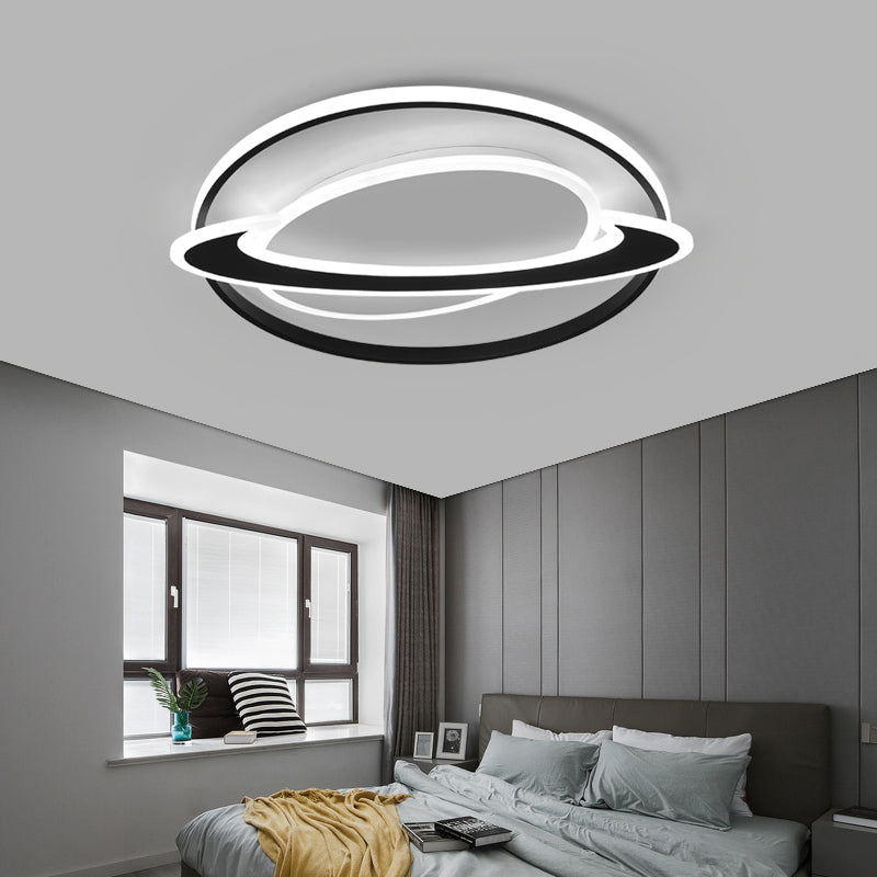 Ringed Planet Bedroom Ceiling Flush Light Acrylic Nordic LED Flush Mount Fixture in Black-White