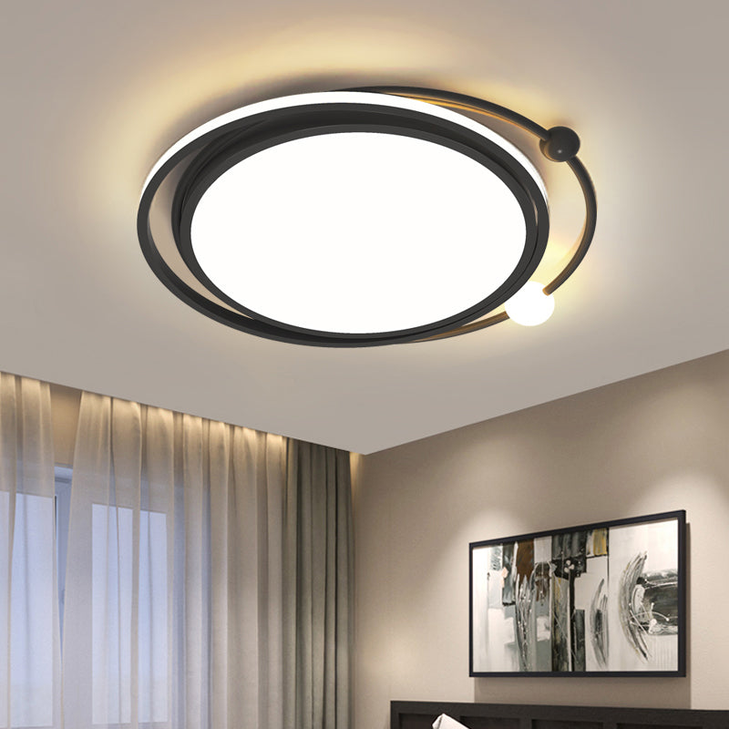 Black Finish Round Ceiling Lamp Simplicity LED Acrylic Flush Mount Lighting for Bedroom