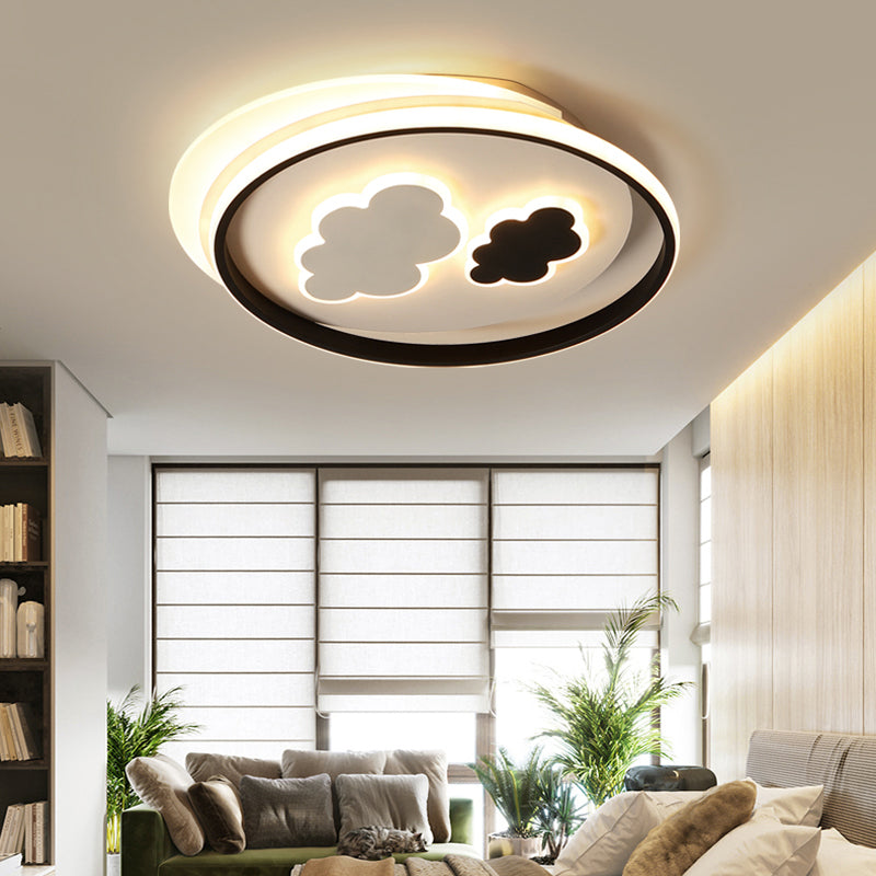 Cloud Child Room Flush Mount Ceiling Light Acrylic Minimalistic LED Flush Light Fixture in Black-White