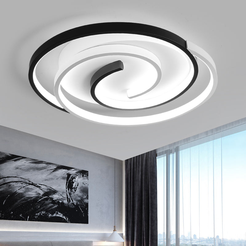Black and White Swirl Ceiling Light Simple Metal LED Flush Mount Lighting Fixture for Bedroom