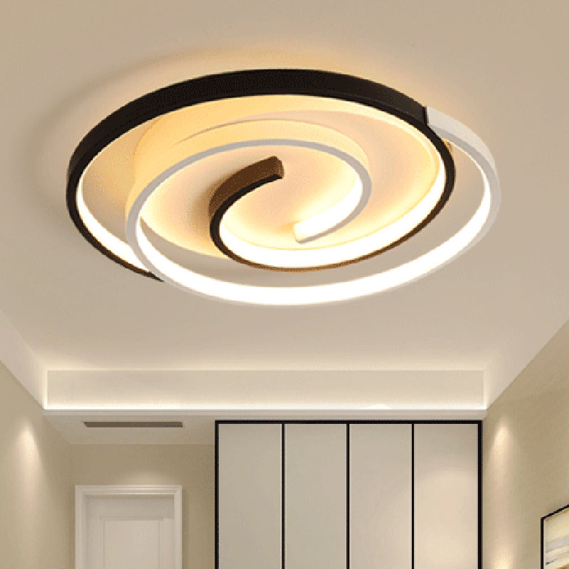 Black and White Swirl Ceiling Light Simple Metal LED Flush Mount Lighting Fixture for Bedroom