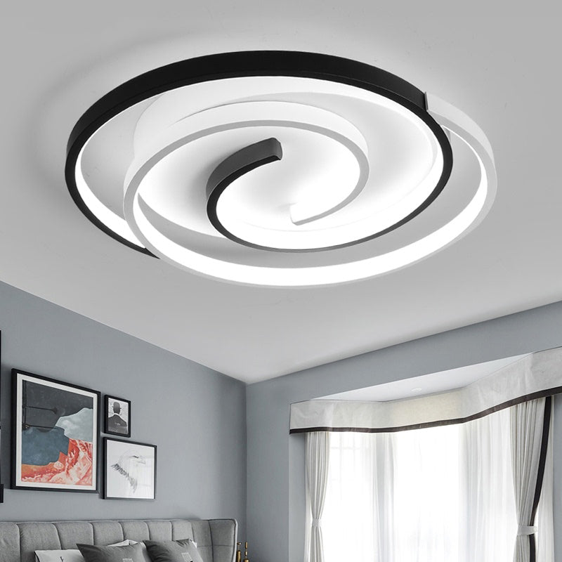 Black and White Swirl Ceiling Light Simple Metal LED Flush Mount Lighting Fixture for Bedroom
