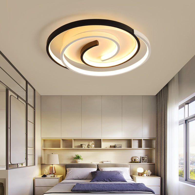 Black and White Swirl Ceiling Light Simple Metal LED Flush Mount Lighting Fixture for Bedroom