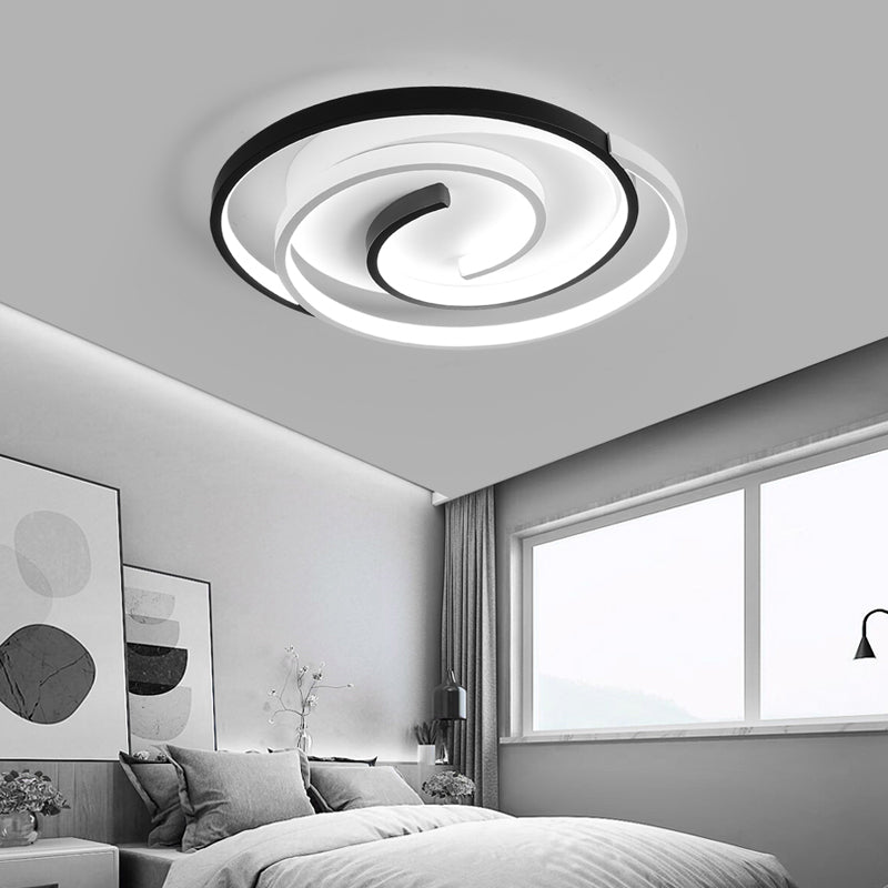 Black and White Swirl Ceiling Light Simple Metal LED Flush Mount Lighting Fixture for Bedroom