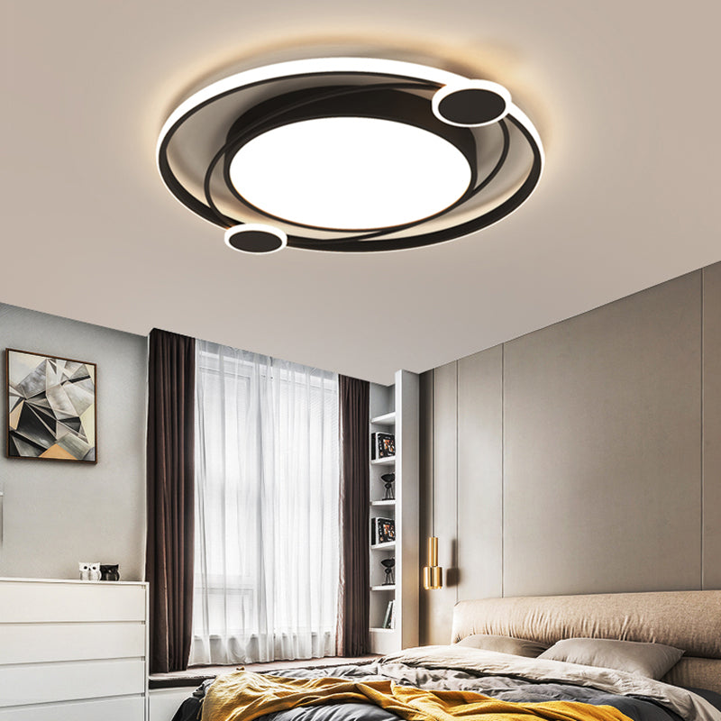 Minimalist Round Ceiling Mounted Fixture Acrylic Bedroom LED Flush Mounted Light in Black