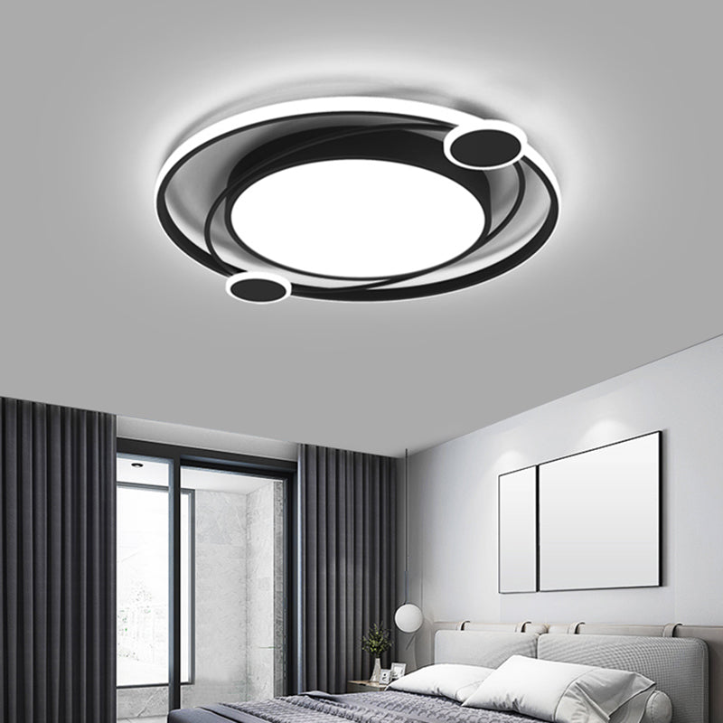 Minimalist Round Ceiling Mounted Fixture Acrylic Bedroom LED Flush Mounted Light in Black