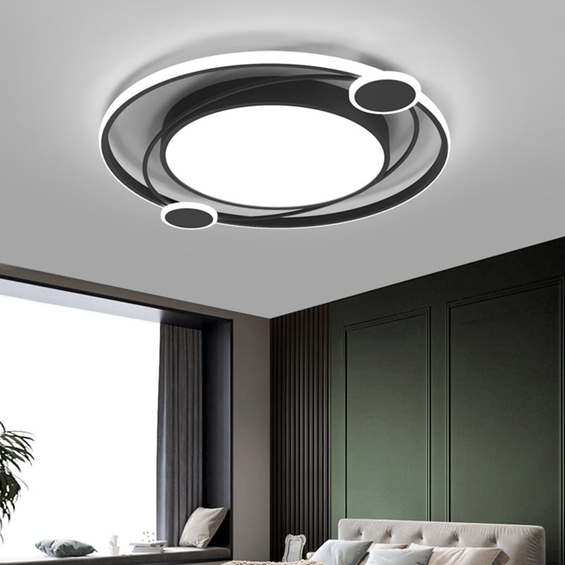 Minimalist Round Ceiling Mounted Fixture Acrylic Bedroom LED Flush Mounted Light in Black