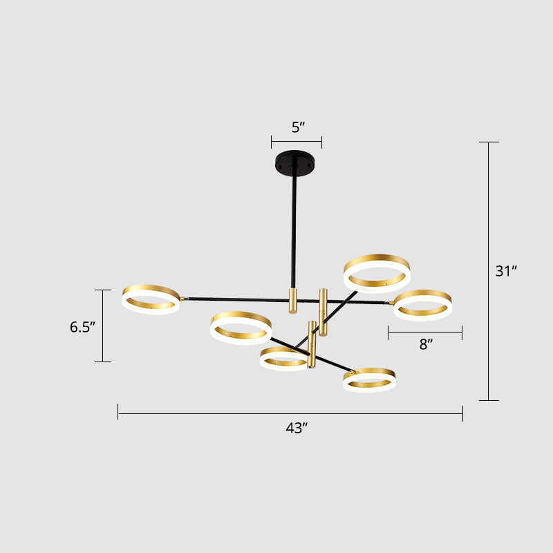 Adjustable Ring Chandelier Postmodern Acrylic Living Room LED Hanging Light in Black-Gold