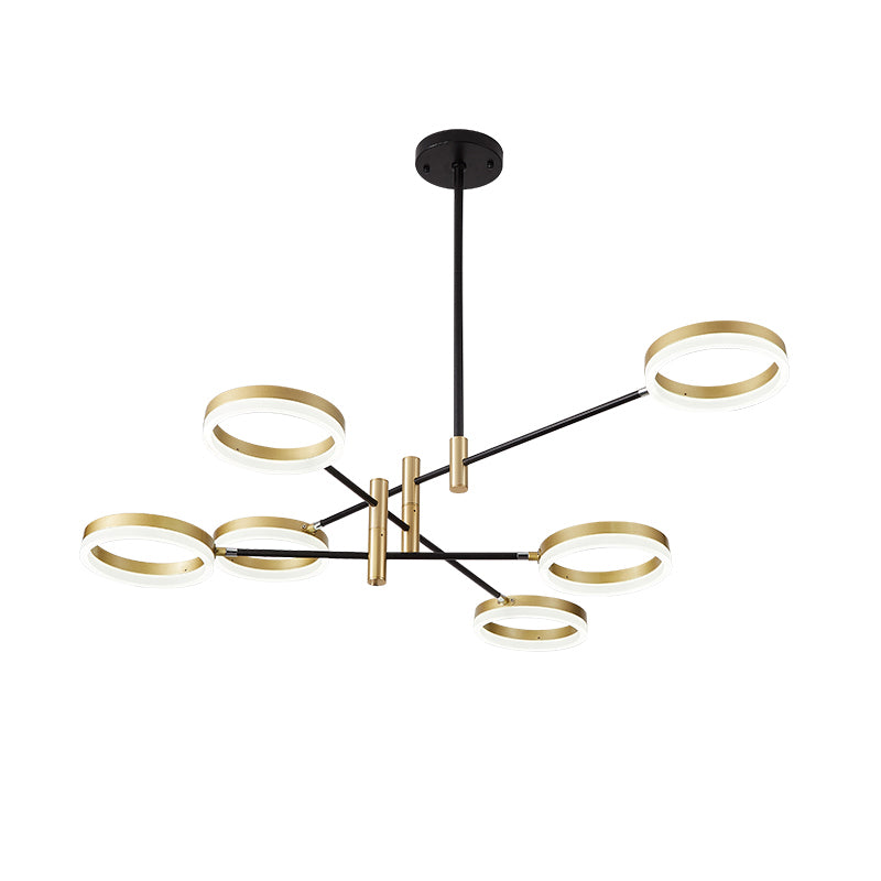 Adjustable Ring Chandelier Postmodern Acrylic Living Room LED Hanging Light in Black-Gold