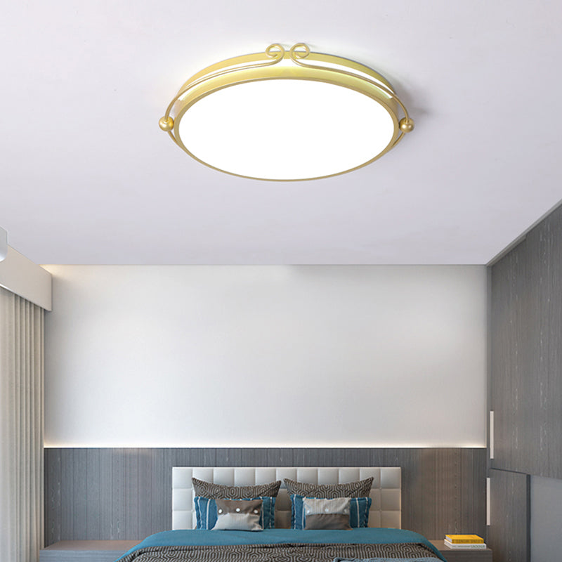 Cartoon Round LED Flush Light Fixture Acrylic Bedroom Ceiling Mounted Light in Gold