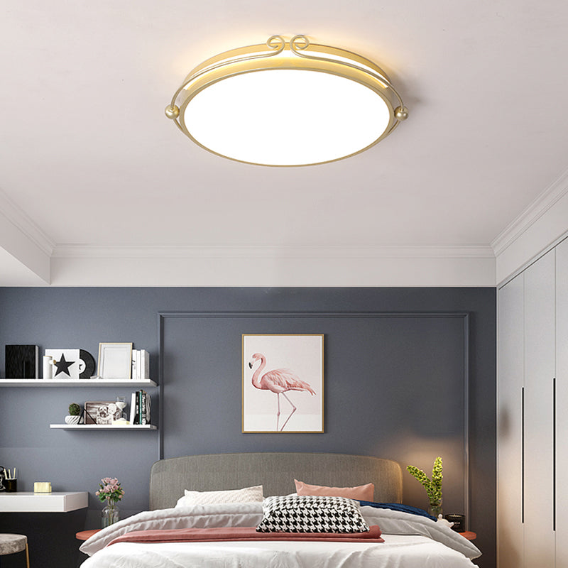 Cartoon Round LED Flush Light Fixture Acrylic Bedroom Ceiling Mounted Light in Gold